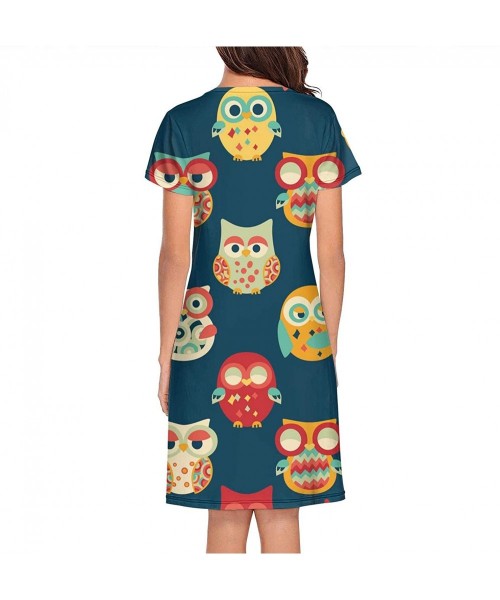 Tops Women's Short Sleeve Nightshirts Polar White Owl Small Pretty Sleepshirts Dress Tee - Colourful Cute Owls - CX199IEZR0G