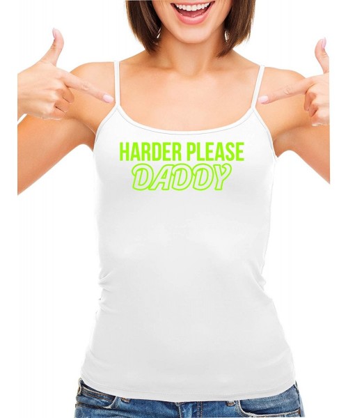 Camisoles & Tanks Harder Please Daddy Give It to Me Rough White Camisole Tank - Lime Green - CZ195A55WKZ
