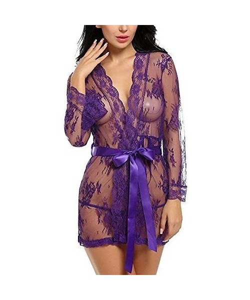 Baby Dolls & Chemises Kimono Robes for Women-Sexy Lace Sheer Babydoll Nightgown-Mesh Sleepwear Dress and G-String Set with Be...