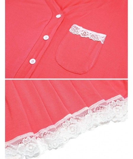 Nightgowns & Sleepshirts Women's Short Sleeve Nightgown Button Down Sleepwear Pajamas Nightshirt - Pink - CZ18WCHCQ8G