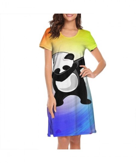 Tops Women's Girls Crazy Nightgowns Nightdress Short Sleeve Sleepwear Cute Sleepdress - Dabbing Panda - CE1938MQ94A