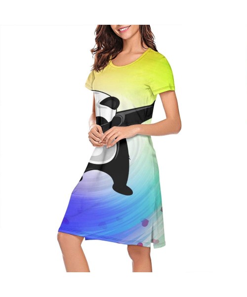 Tops Women's Girls Crazy Nightgowns Nightdress Short Sleeve Sleepwear Cute Sleepdress - Dabbing Panda - CE1938MQ94A