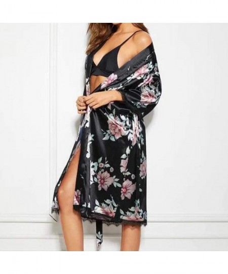 Nightgowns & Sleepshirts Women Nightgown Classtic Satin Pajama Sleep Shirts Dress Sleepwear Loungewear - Black - CK18SC4WYQU