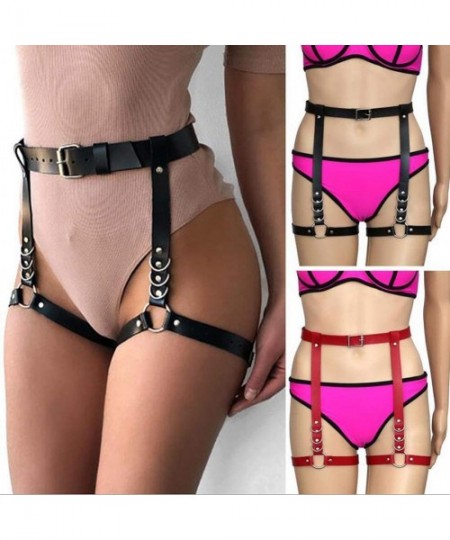 Garters & Garter Belts Women Leather Garters Belt Punk Leg Harness Adjustable Waist Cage Gothic Thigh Ring Garter - P22navy B...