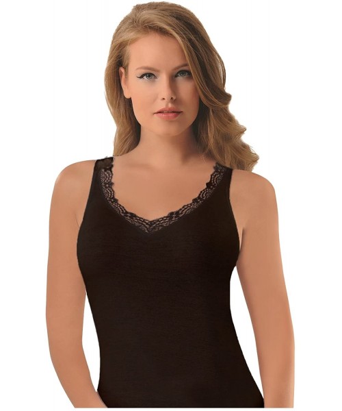 Camisoles & Tanks Women's Sexy Basic Cotton Tank Top Camisole Lingerie with Stretch - Black - C11204R7YZ9