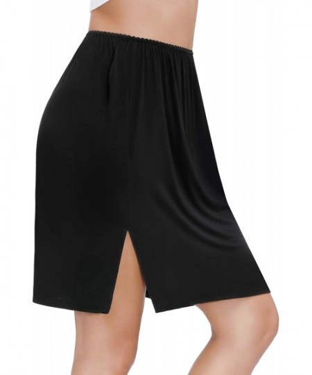 Slips Women Half Slip for Under Dress Adjustable Waist Slips Underskirts with Side Split - Black - CS194S0D07N