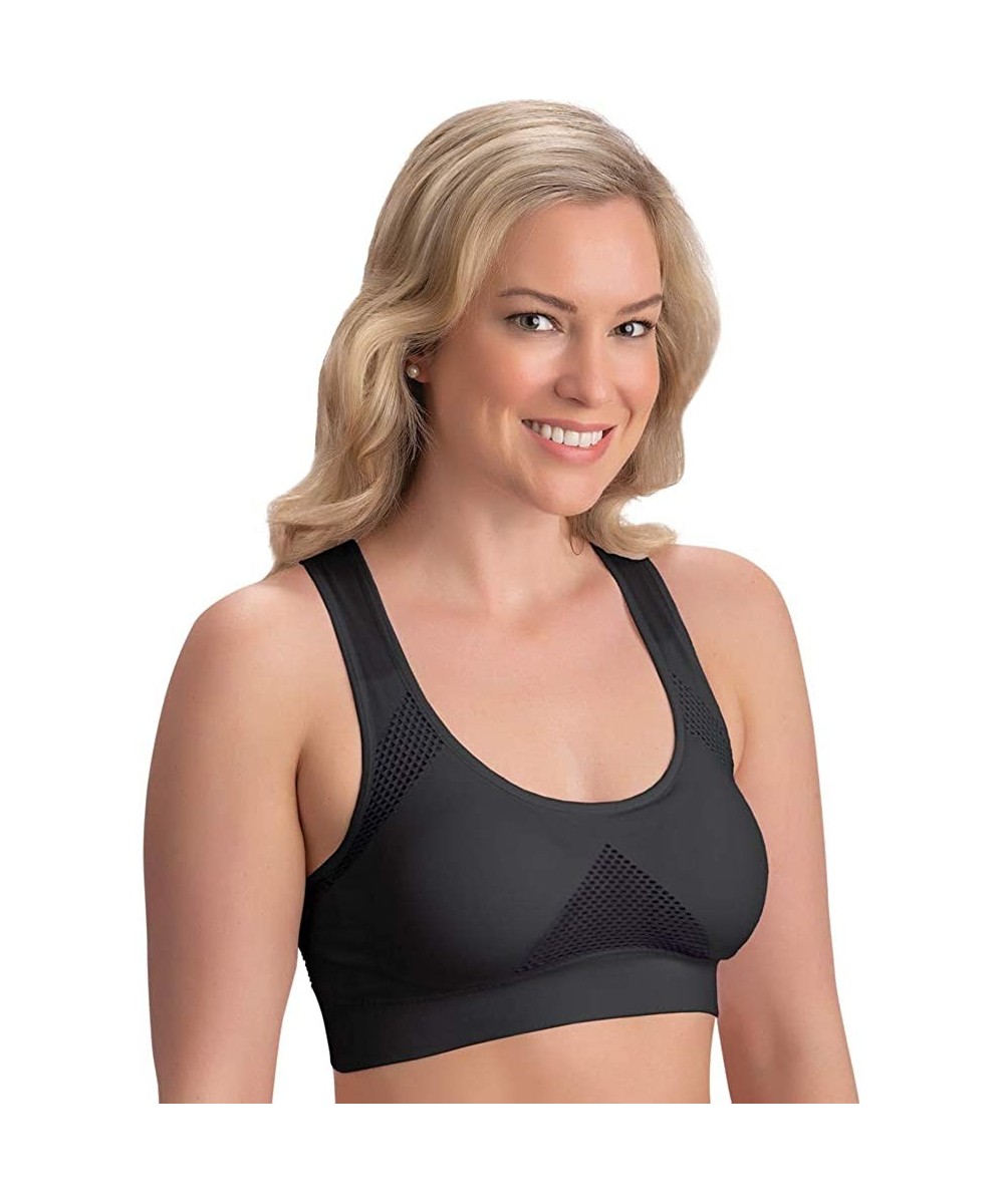 Bras Seamless Racerback Mesh Cooling Bra with Pads - Breathable Non-Chafing Underband and Thick Straps - Black - CU18TNOXKC0