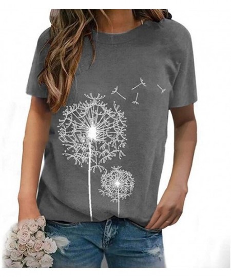 Accessories Women Love Dandelion Graphics Shirt Heart Print Novelty Short Sleeve Tops Tees - Gray - C5190U5ZH2X