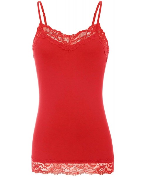Camisoles & Tanks Women's Adjustable Spaghetti Strap Lace Trim Cami Tunic Tank Top - Red - CT194KYDD3Q