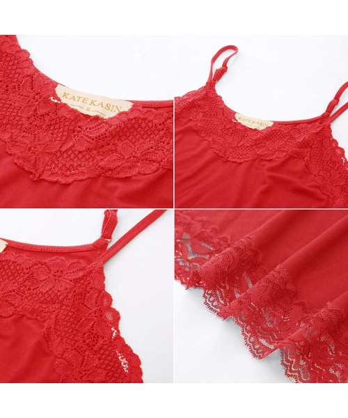 Camisoles & Tanks Women's Adjustable Spaghetti Strap Lace Trim Cami Tunic Tank Top - Red - CT194KYDD3Q