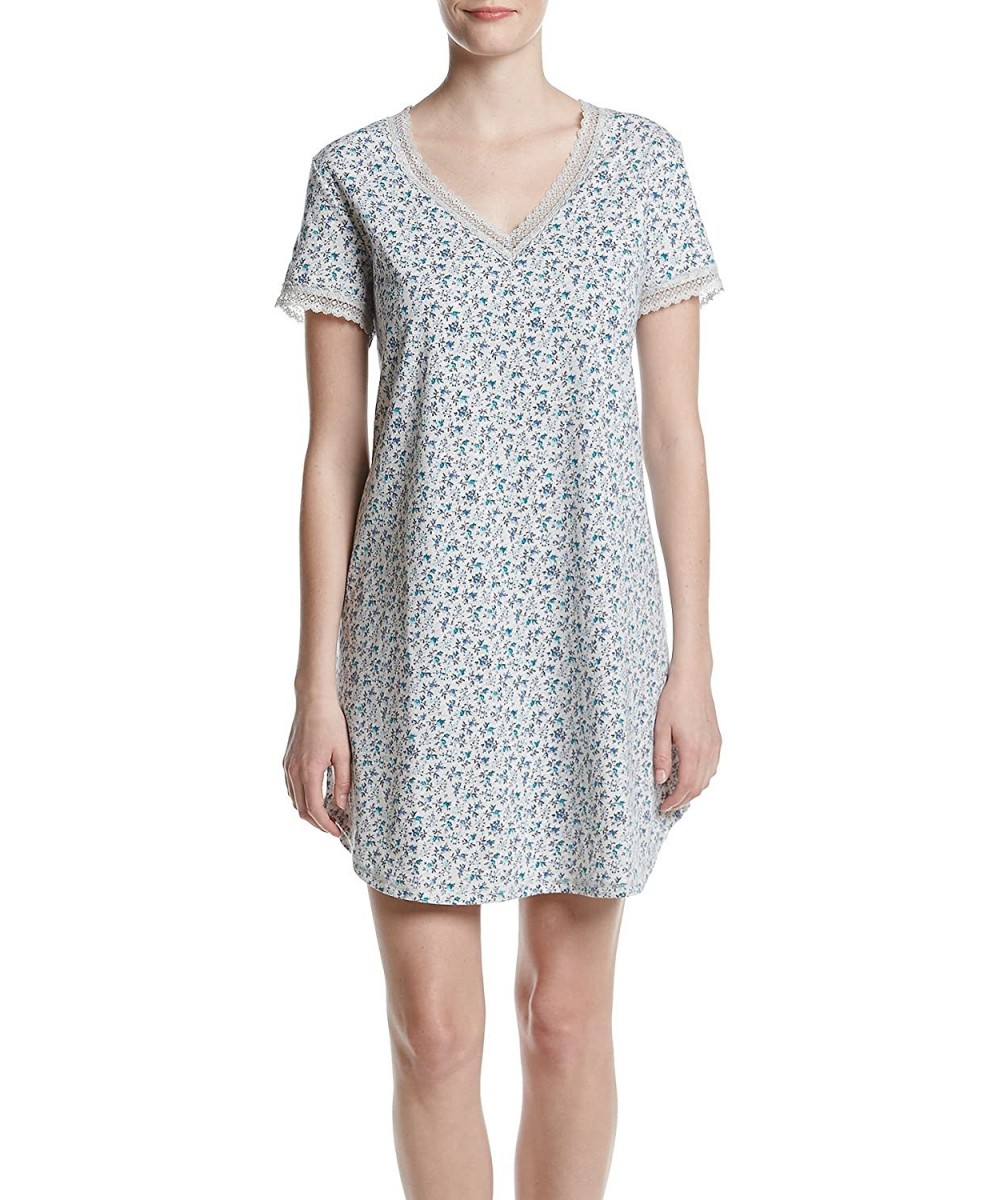 Nightgowns & Sleepshirts Women's Pajama Short Sleeve Pj Sleepdress - Ditsy/Heather Grey - CP12NURHI1H