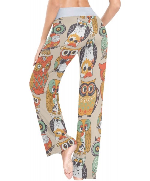 Bottoms Cute Pattern Seamless Owl Animal Colorful Women Loose Palazzo Casual Drawstring Sleepwear Print Yoga Pants - CF19D8URS86