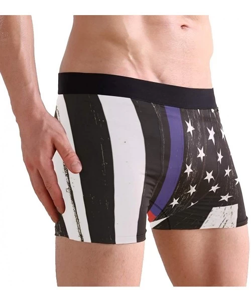 Boxer Briefs Thin Blue & Red Line American Flag Men's Basic Solid Soft Underwear Polyester-Spandex Trunks Boxer Briefs. - Thi...