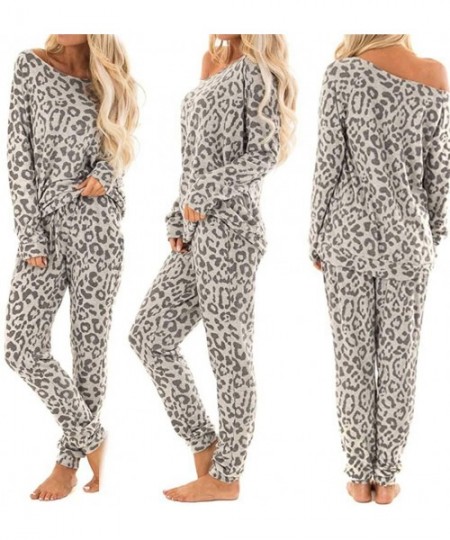 Sets 2PCs Sets Leopard Women Tracksuit Pants Leisure Pajamas Lounge Wear Suit - Gray - C718S68TU2I