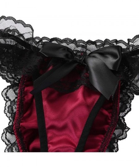 G-Strings & Thongs Men's Satin Frilly Ruffled Lace Bikini Briefs Sissy Crossdressing Bulge Pouch Underwear - Burgundy - CT19D...