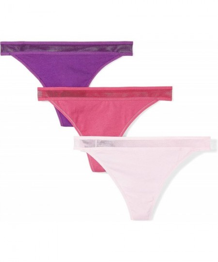 Panties Women's 3-Pack Sporty Cotton and Mesh Thong Underwear - Plum/Magenta Haze/Lilac - C2187CTM3EL