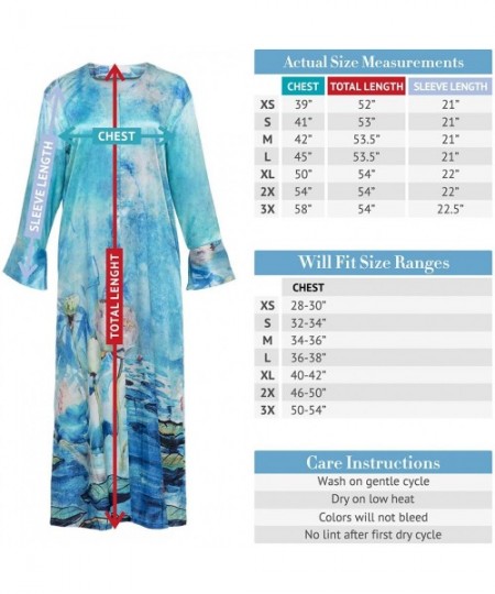 Nightgowns & Sleepshirts Women's Long Satin Caftan Sleep Shirt - Light Blue Garden - C818ZI2DQAS