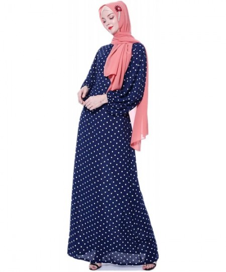 Robes Muslim Dresses for Women Polka Dots Long Dress Women Abaya Dress Islamic Robe - Navy - CU197K6C8DA