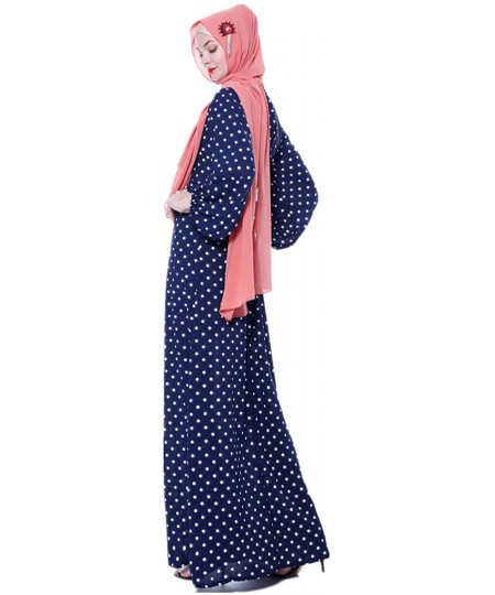 Robes Muslim Dresses for Women Polka Dots Long Dress Women Abaya Dress Islamic Robe - Navy - CU197K6C8DA