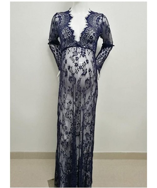 Robes Maternity Photography Sexy Lace Dress See-Through Maxi Skirt for Beach - Blue - CJ1805SK7IG