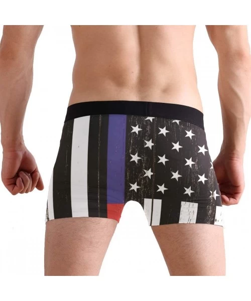 Boxer Briefs Thin Blue & Red Line American Flag Men's Basic Solid Soft Underwear Polyester-Spandex Trunks Boxer Briefs. - Thi...