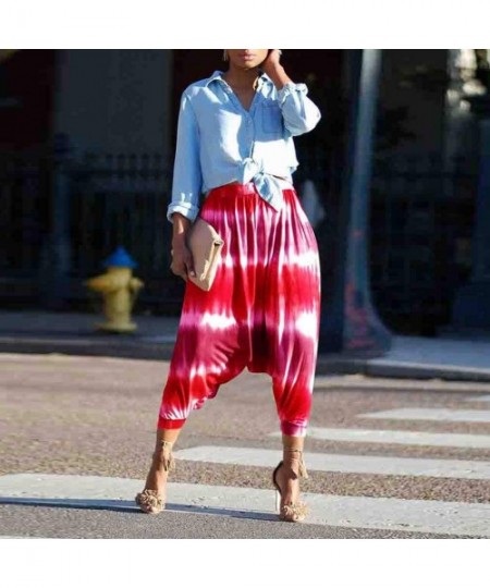 Thermal Underwear Women's Harem Pants Yoga Pants Plus Size Solid Color Casual Loose Trousers - B Red - CP18SA9IC2I