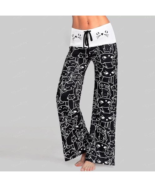 Bottoms Womens American Flag Floral High Waist Wide Leg Pants Fashion Casual Comfy Yoga Lounge Palazzo Trousers Black 5 - CL1...