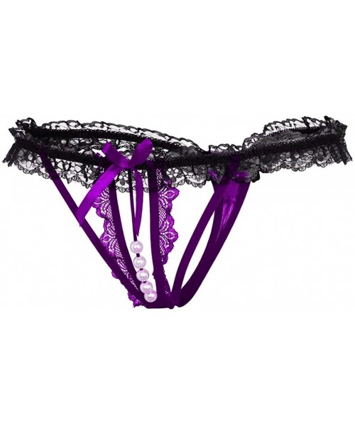 Panties Women's Briefs- Women's Sexy Underwear Plus Size Lace Panties - Purple - C4193NXGSTY