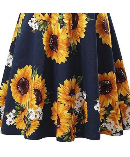 Nightgowns & Sleepshirts Women Dress Casual Maxi Sleeveless Neck Patchwork Dresses Vintage Elegant Sunflower A-Line Dress - N...