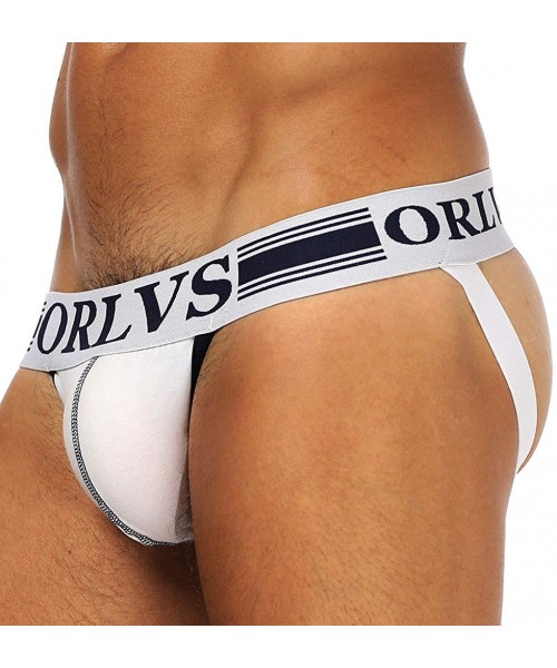 Briefs Underwear for Men- Mens Sports Jockstrap Low Rise Pouch Bikini Briefs Underwear - White - CL195DXH3QW