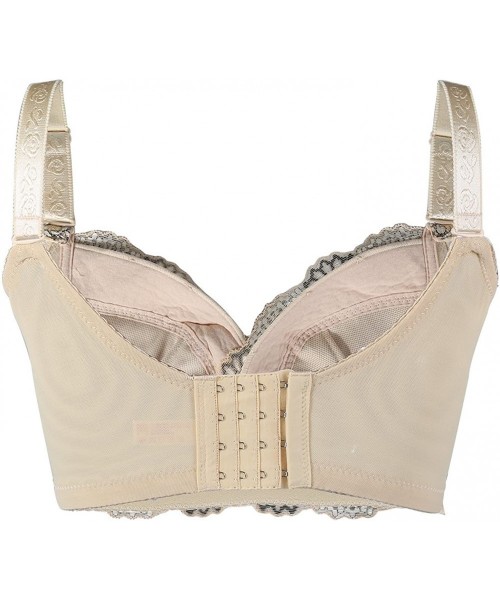 Bras Women Sexy Floral Lace Front Scalloped Thin Cup No Side Effect Wireless Bra - Beige - CS1885KNNQ2