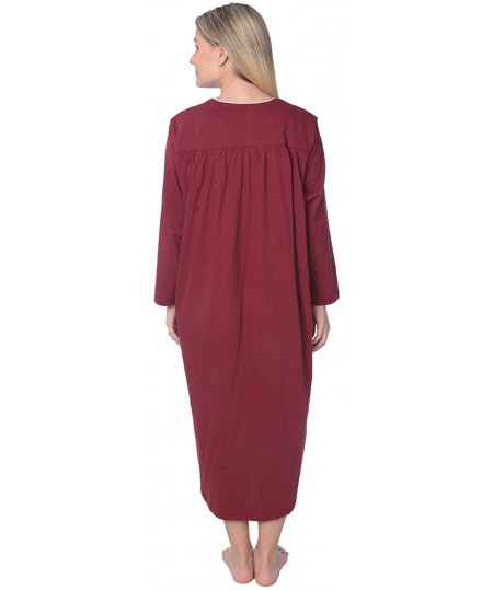 Nightgowns & Sleepshirts Women Jersey Long Nightgown Long Sleeve Elegant Loose Dress - Maroon - CN18HTK5TL4