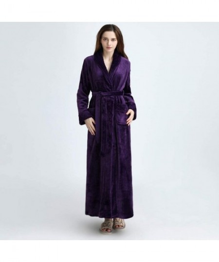 Nightgowns & Sleepshirts Women Robe Kimono Sleepwear Ladies V-Neck Long Sleeve Solid Color Thicken Soft Bathrobe Loungewear -...