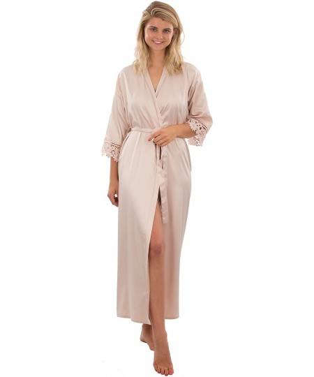 Robes Clementine Lace Satin Robe- Lightweight Robe for Women- Long - Cameo - CK18DTIZEZR