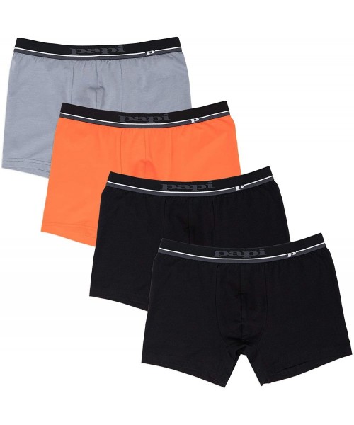 Boxer Briefs Men's Cotton Stretch Logo Solid Boxer Briefs Pack of 4 - Light Grey / Orange / Black / Black - C21964Z99MD