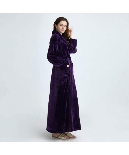 Nightgowns & Sleepshirts Women Robe Kimono Sleepwear Ladies V-Neck Long Sleeve Solid Color Thicken Soft Bathrobe Loungewear -...