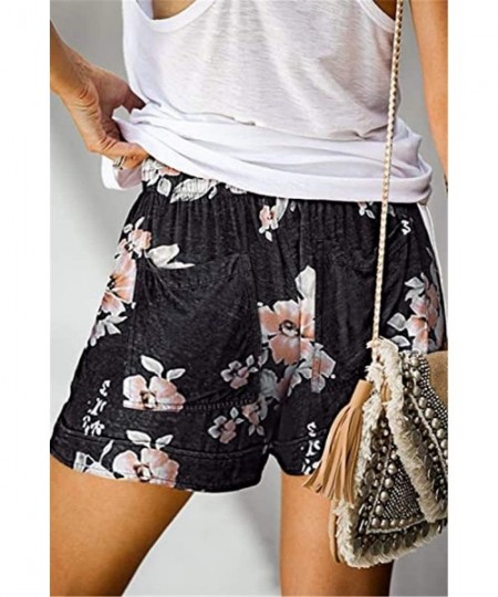 Bottoms Women's Casual Shorts Summer Drawstring Elastic Waist Comfy Short with Pockets - C Black Floral - CT19COA85HS