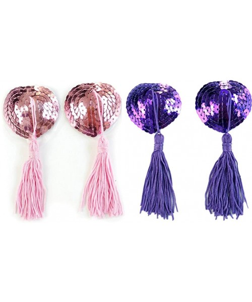 Accessories Women Reusable Silicone Sequin Adhesive Nipple Cover Pasties Bra Tassel - Purple&pink - CY189ILUSA8