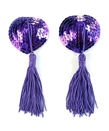 Accessories Women Reusable Silicone Sequin Adhesive Nipple Cover Pasties Bra Tassel - Purple&pink - CY189ILUSA8