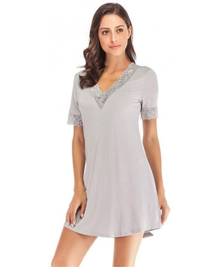 Nightgowns & Sleepshirts Women Modal Cotton Lace Sleepwear Pajamas Sleepdress- Short Sleves V-Neck Fashion Summer Comfortable...
