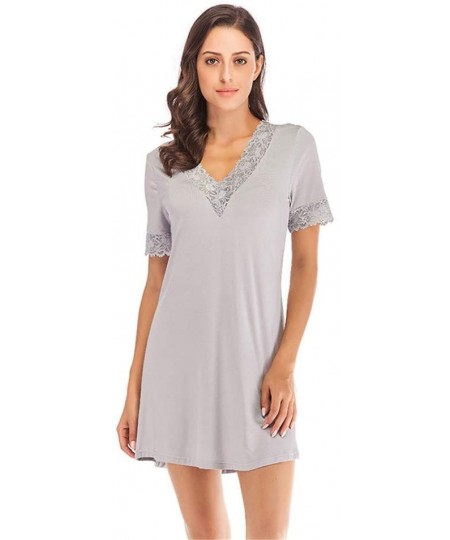 Nightgowns & Sleepshirts Women Modal Cotton Lace Sleepwear Pajamas Sleepdress- Short Sleves V-Neck Fashion Summer Comfortable...