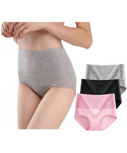 Shapewear Women's Cotton Underwear High Waist Tummy Control Briefs Panties Multipack - Gray-black-pink (3 Pack) - CO18ZCYTDXD
