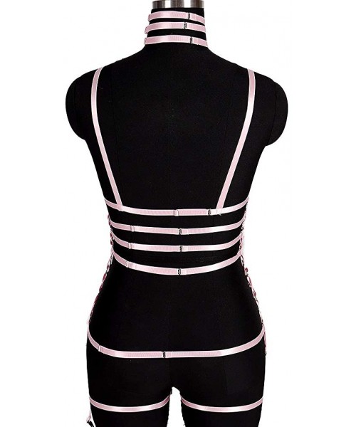 Garters & Garter Belts Women Full Body Harness Bralette Rave Punk Strap Hollow Out Waist Garter Belt - Pink - CZ197KQ5IMO
