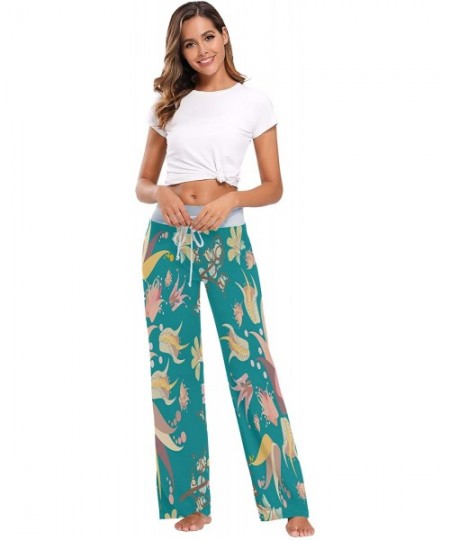 Bottoms Womens Pajama Lounge Pants Lily Floral Flowers Turquoise Wide Leg Casual Palazzo Pj Sleep Pants Girls - Amazing 1 - C...