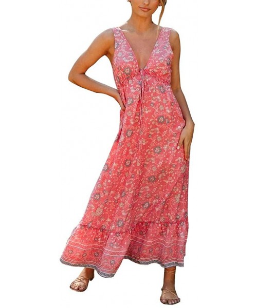 Garters & Garter Belts Women's Sexy V-Neck Floral Dress Summer Casual Printed Sleeveless Backless Beach Party Dresses - Pink ...