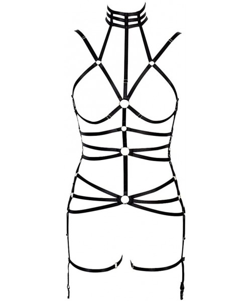 Accessories Women Full Body Harness Bralette Rave Punk Strap Hollow Out Waist Garter Belt - Black - C2197KQ730C