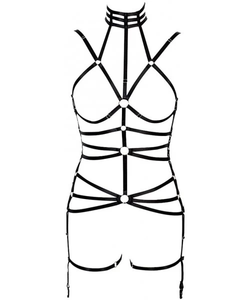 Accessories Women Full Body Harness Bralette Rave Punk Strap Hollow Out Waist Garter Belt - Black - C2197KQ730C