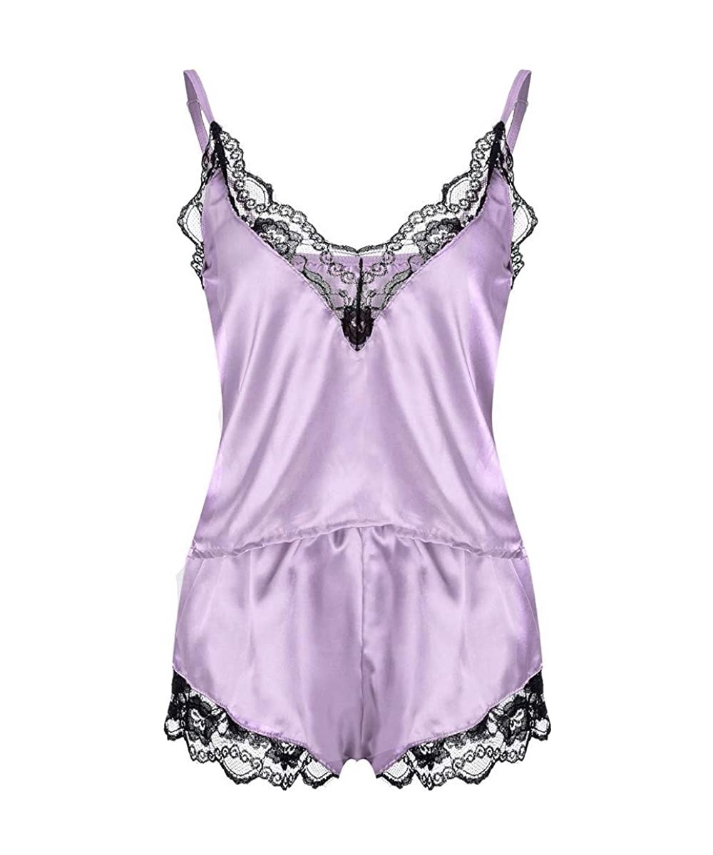 Accessories 2PC Women's Babydoll Underwear Set Soft Lace Nightdress Nightgown Sleepwear Lingerie - Purple - CI18Q8RRW86