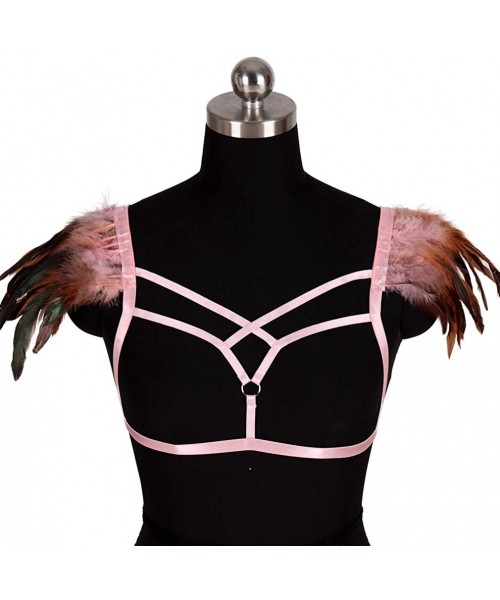 Accessories Women's Feather Breast Harness Epaulette Angel Wing Punk Open Body Breast Strappy Burning Rave Belts - Pink - CQ1...
