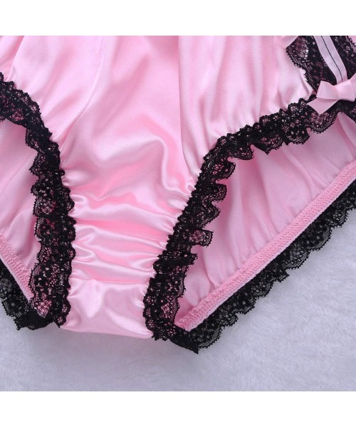 Boxer Briefs Men's Sissy Feminine Underwear Silky Satin Lace Frilly Lingerie Knickers Panties - Pink - CX18M5C2RN9